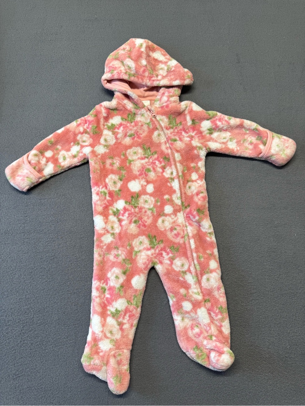 Laura Ashley Floral Hooded Pink Baby Fleece One-Piece